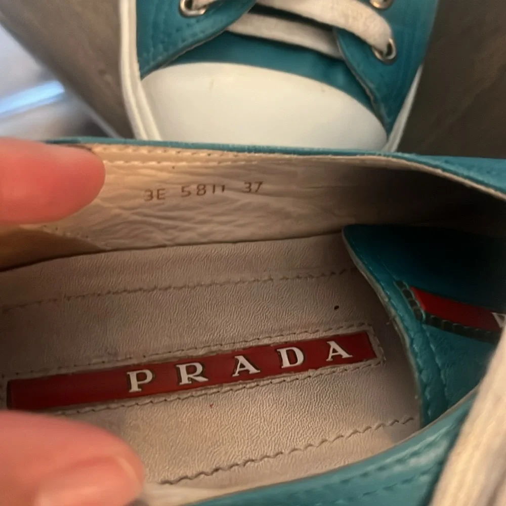 Prada Sneakers, EU 37, leather turquoise w/ white rubber
